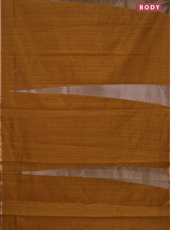 Banarasi semi matka saree dark mustard with allover thread & silver zari stripe pattern and zari woven piping border