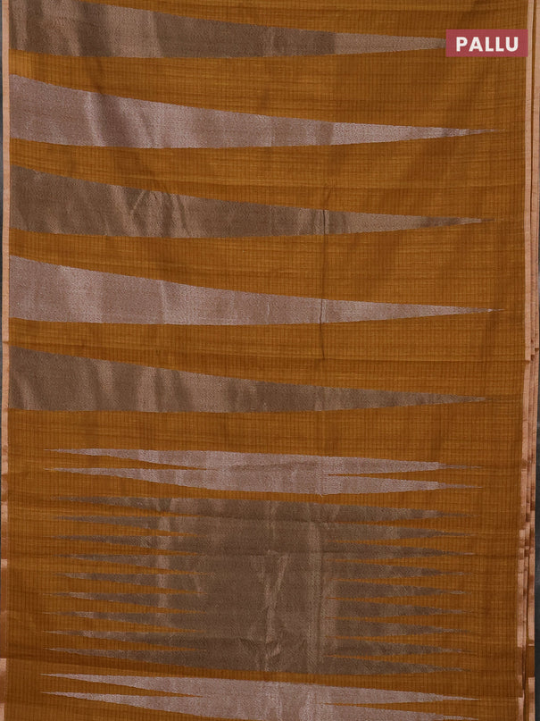 Banarasi semi matka saree dark mustard with allover thread & silver zari stripe pattern and zari woven piping border
