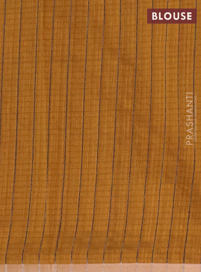 Banarasi semi matka saree dark mustard with allover thread & silver zari stripe pattern and zari woven piping border