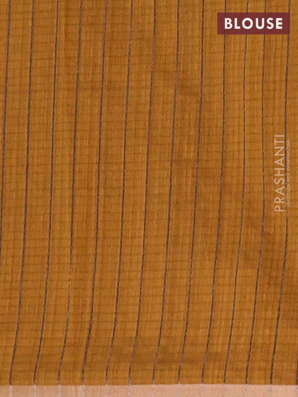 Banarasi semi matka saree dark mustard with allover thread & silver zari stripe pattern and zari woven piping border