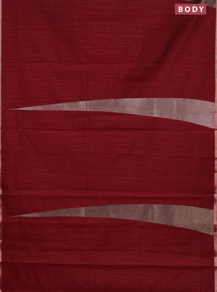 Banarasi semi matka saree maroon with allover thread & silver zari stripe pattern and zari woven piping border