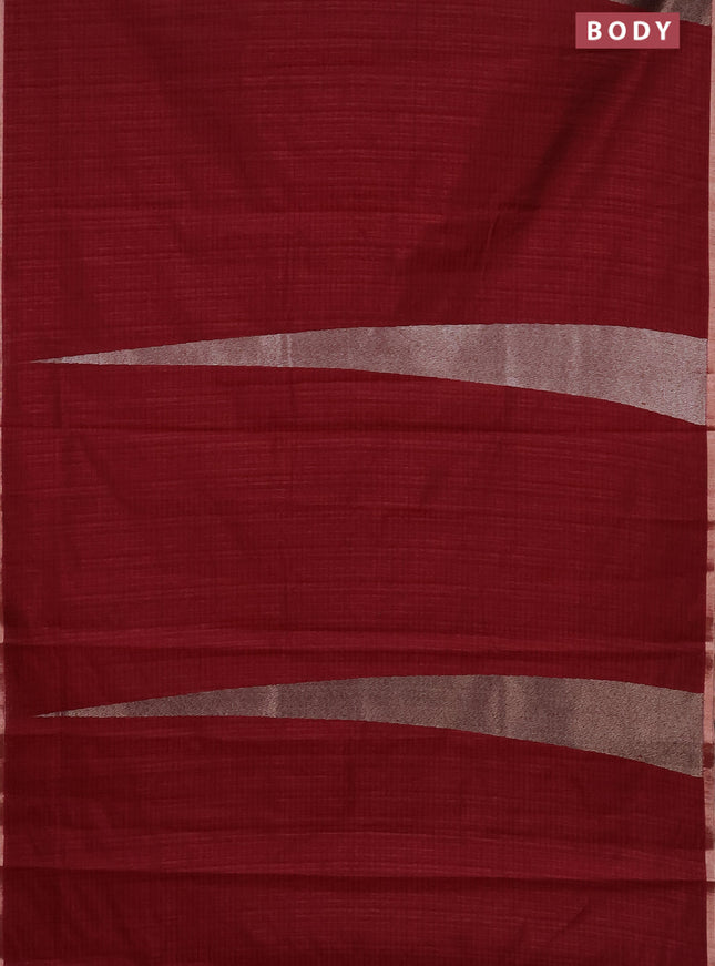 Banarasi semi matka saree maroon with allover thread & silver zari stripe pattern and zari woven piping border