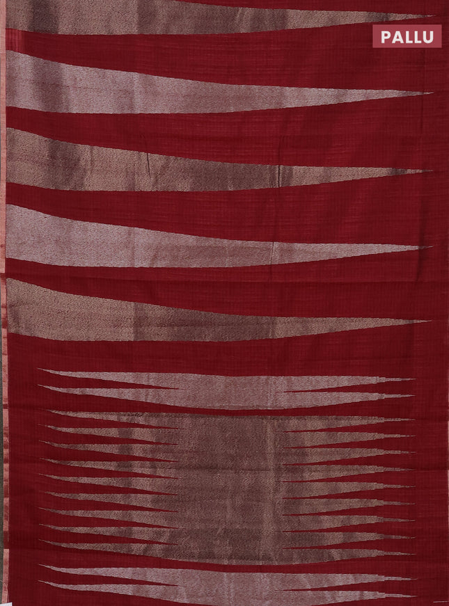 Banarasi semi matka saree maroon with allover thread & silver zari stripe pattern and zari woven piping border