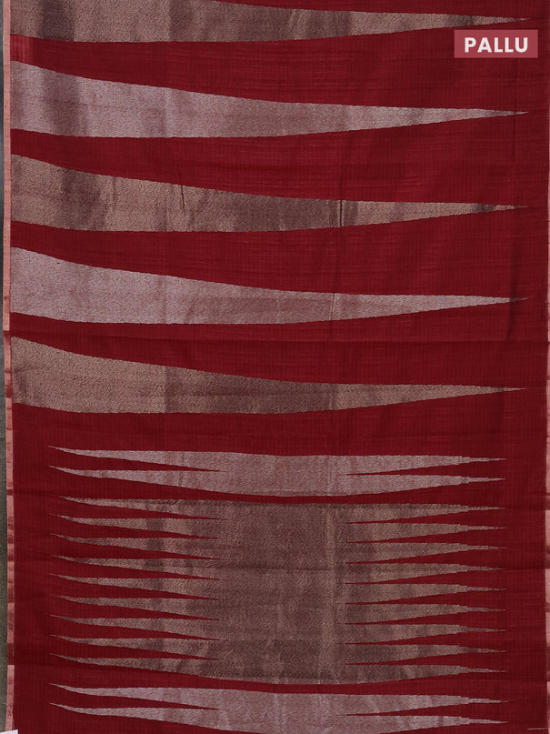 Banarasi semi matka saree maroon with allover thread & silver zari stripe pattern and zari woven piping border