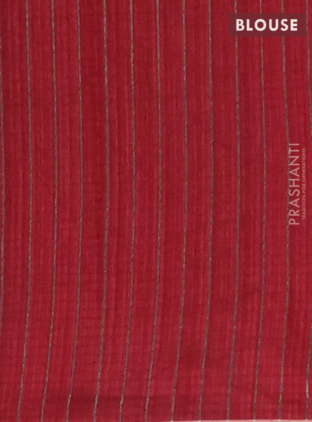 Banarasi semi matka saree maroon with allover thread & silver zari stripe pattern and zari woven piping border