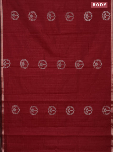 Banarasi semi matka saree maroon with silver & gold zari woven buttas and zari woven piping border