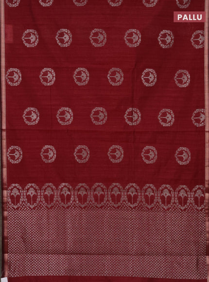 Banarasi semi matka saree maroon with silver & gold zari woven buttas and zari woven piping border
