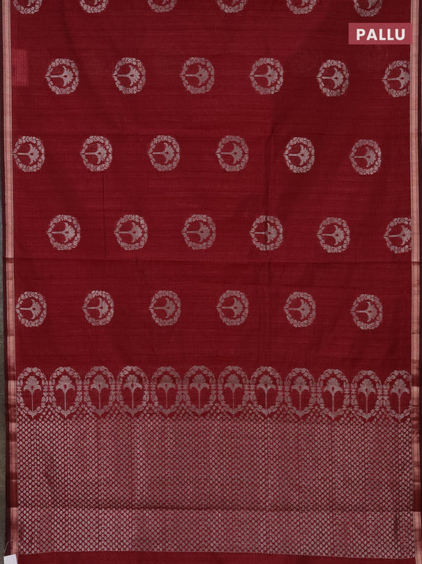 Banarasi semi matka saree maroon with silver & gold zari woven buttas and zari woven piping border