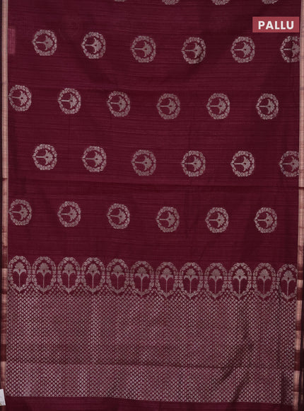 Banarasi semi matka saree wine shade with silver & gold zari woven buttas and zari woven piping border