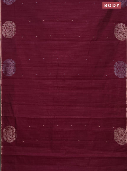 Banarasi semi matka saree wine shade with silver & gold zari woven buttas and zari woven butta border