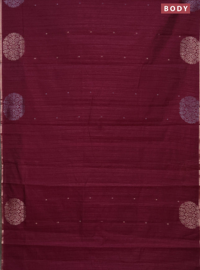 Banarasi semi matka saree wine shade with silver & gold zari woven buttas and zari woven butta border
