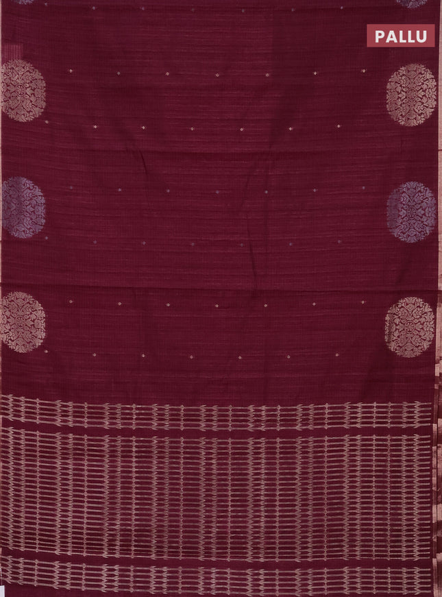 Banarasi semi matka saree wine shade with silver & gold zari woven buttas and zari woven butta border