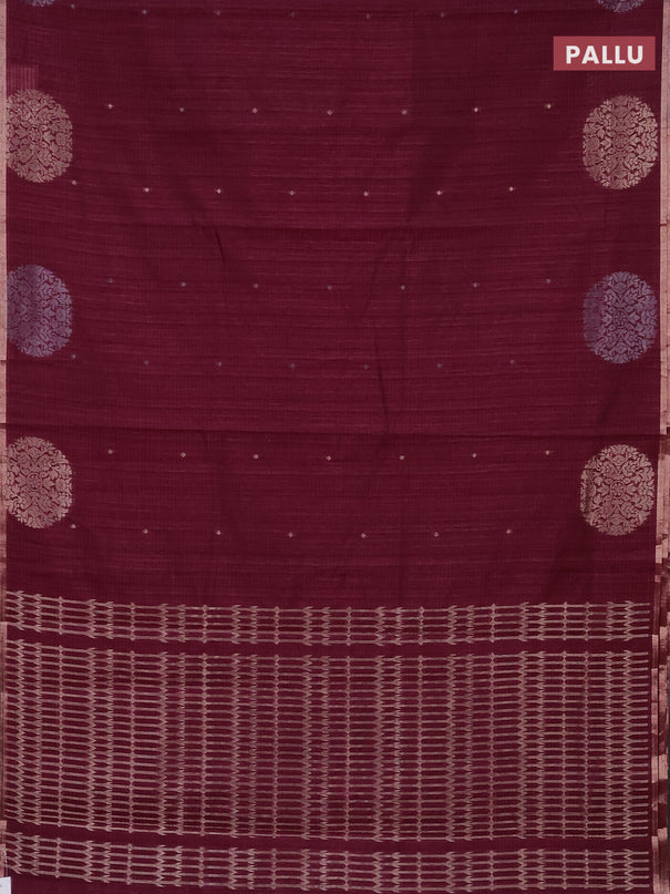Banarasi semi matka saree wine shade with silver & gold zari woven buttas and zari woven butta border