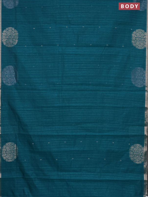 Banarasi semi matka saree teal green with silver & gold zari woven buttas and zari woven butta border