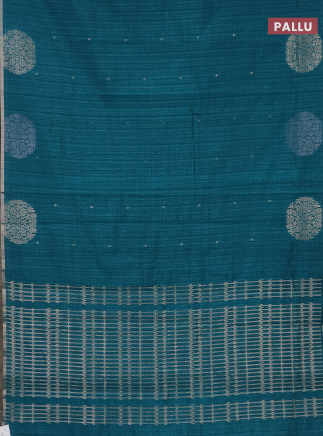 Banarasi semi matka saree teal green with silver & gold zari woven buttas and zari woven butta border