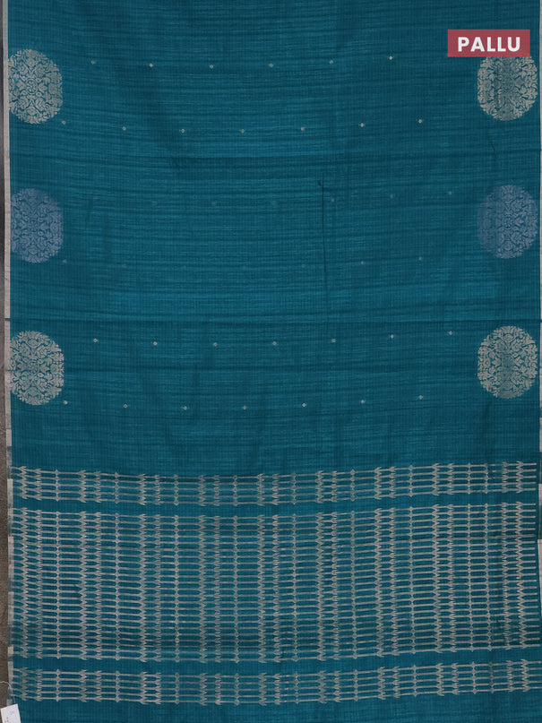 Banarasi semi matka saree teal green with silver & gold zari woven buttas and zari woven butta border