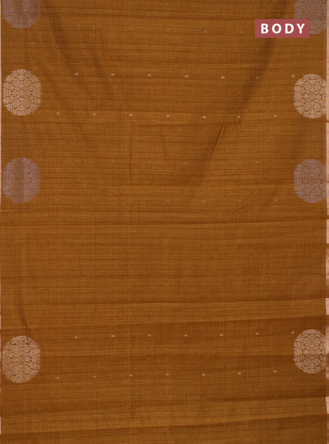 Banarasi semi matka saree dark mustard with silver & gold zari woven buttas and zari woven butta border