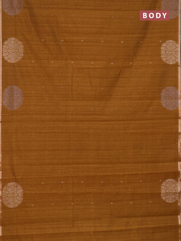 Banarasi semi matka saree dark mustard with silver & gold zari woven buttas and zari woven butta border