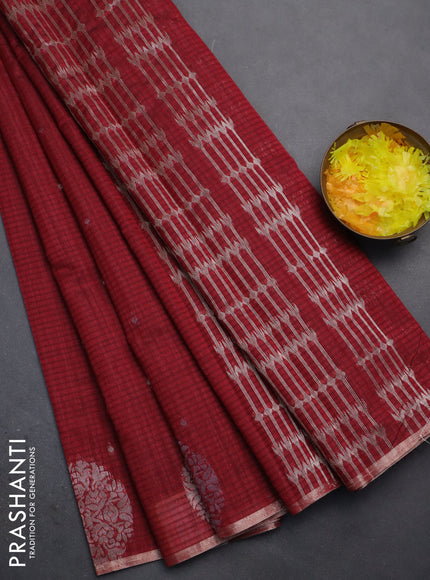 Banarasi semi matka saree maroon with silver & gold zari woven buttas and zari woven butta border