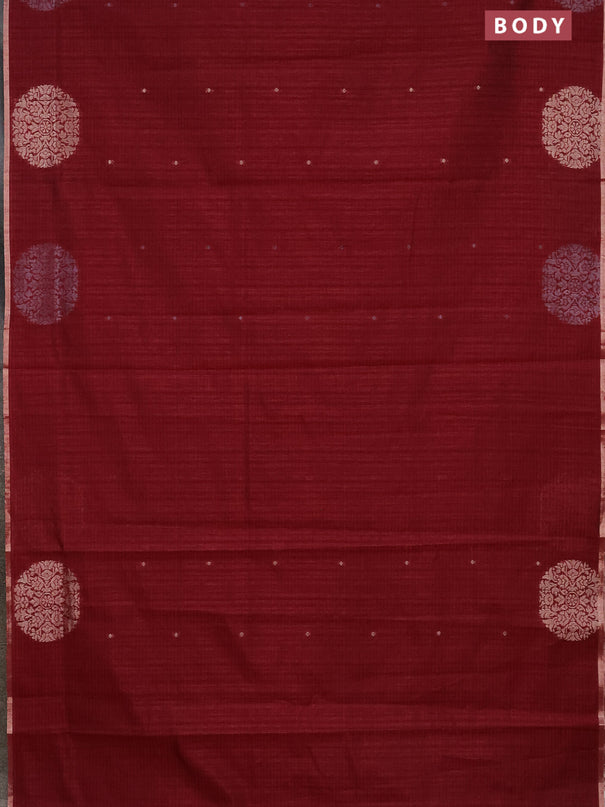 Banarasi semi matka saree maroon with silver & gold zari woven buttas and zari woven butta border