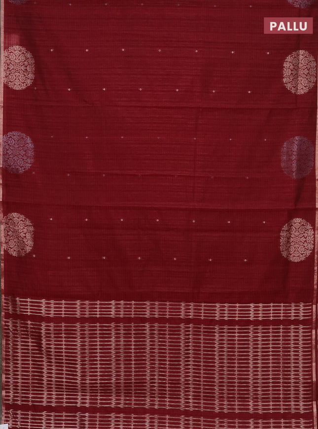 Banarasi semi matka saree maroon with silver & gold zari woven buttas and zari woven butta border