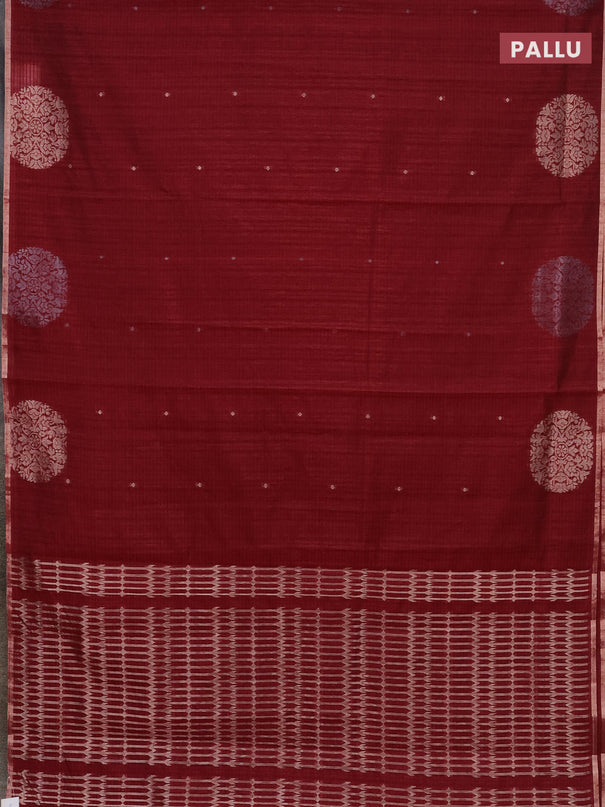 Banarasi semi matka saree maroon with silver & gold zari woven buttas and zari woven butta border