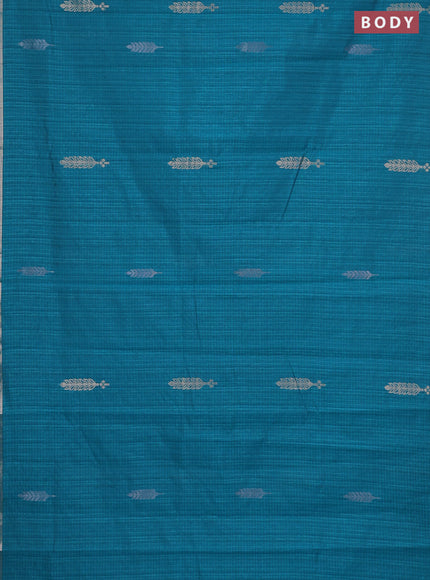Banarasi semi matka saree teal green with silver & gold zari woven buttas and zari woven piping border
