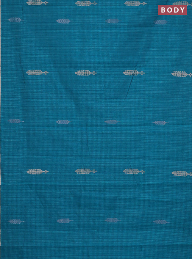 Banarasi semi matka saree teal green with silver & gold zari woven buttas and zari woven piping border