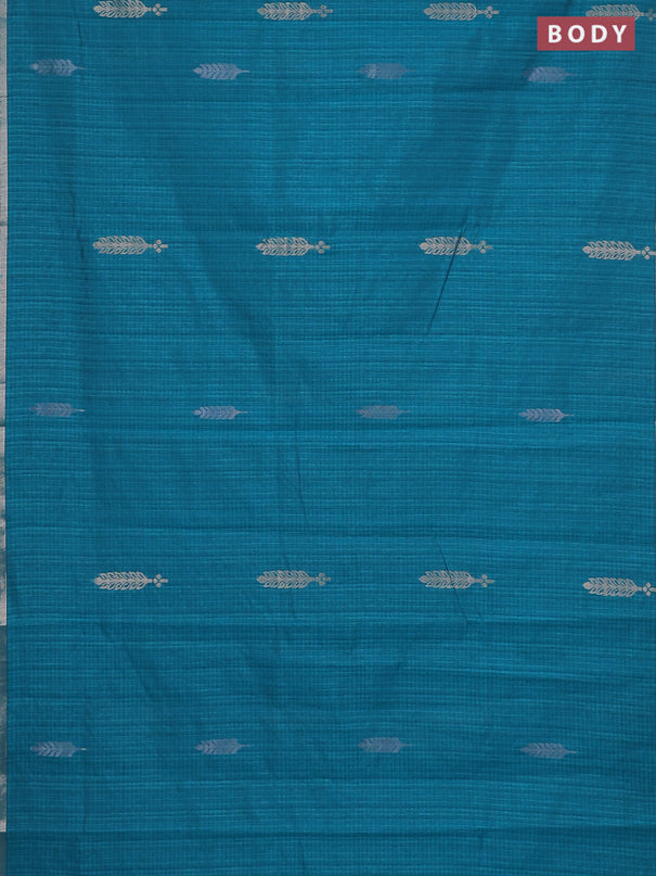 Banarasi semi matka saree teal green with silver & gold zari woven buttas and zari woven piping border