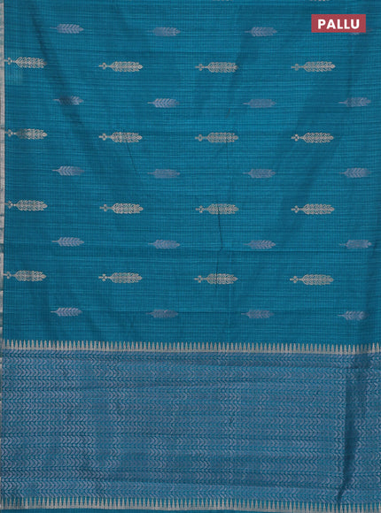 Banarasi semi matka saree teal green with silver & gold zari woven buttas and zari woven piping border