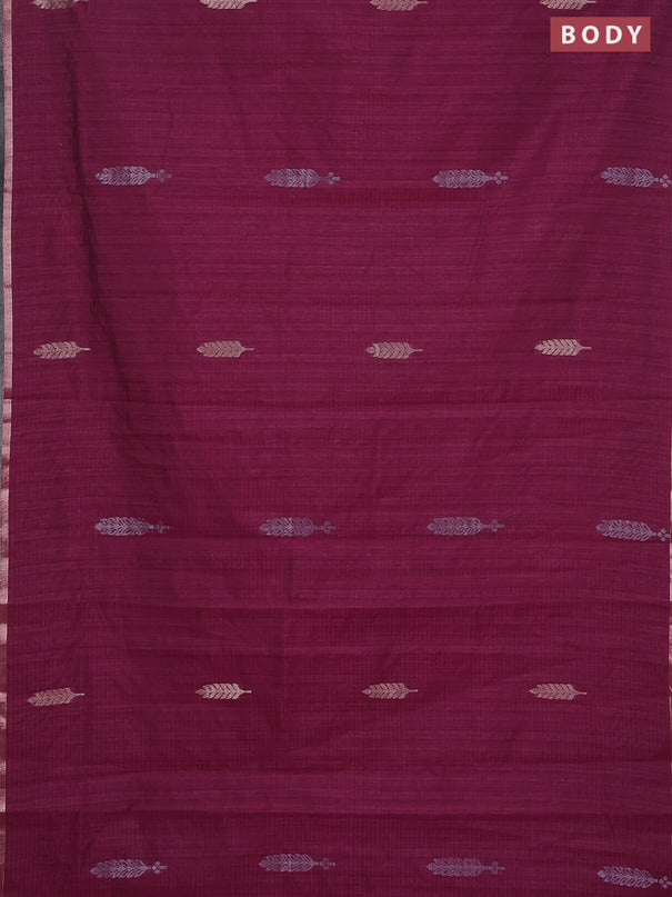 Banarasi semi matka saree wine shade with silver & gold zari woven buttas and zari woven piping border