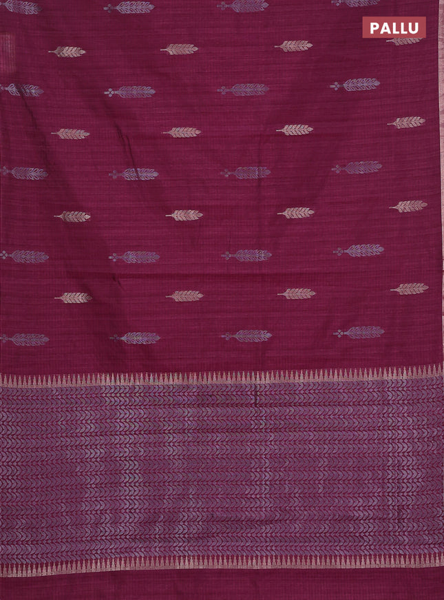 Banarasi semi matka saree wine shade with silver & gold zari woven buttas and zari woven piping border