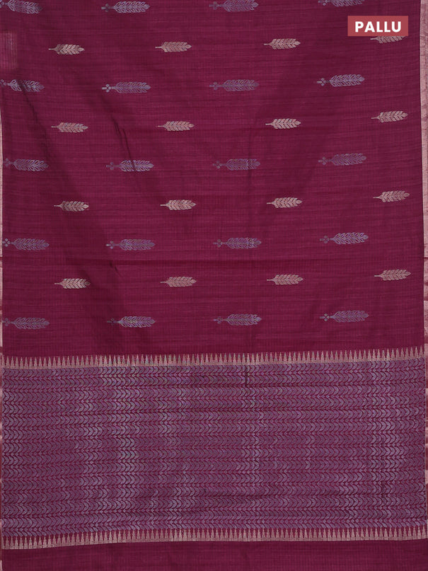 Banarasi semi matka saree wine shade with silver & gold zari woven buttas and zari woven piping border