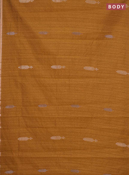 Banarasi semi matka saree dark mustard with silver & gold zari woven buttas and zari woven piping border
