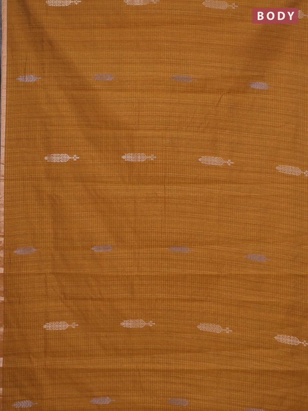 Banarasi semi matka saree dark mustard with silver & gold zari woven buttas and zari woven piping border