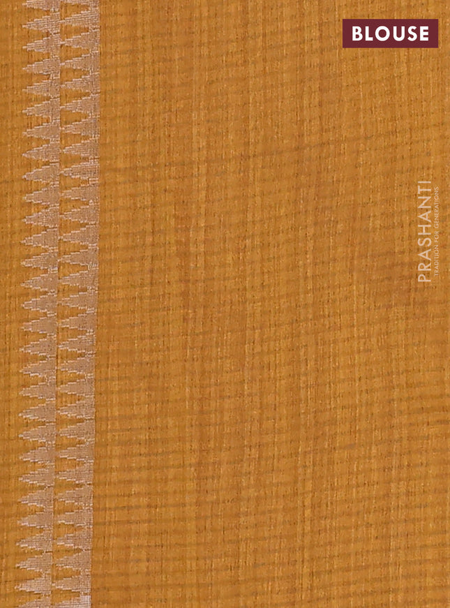 Banarasi semi matka saree dark mustard with silver & gold zari woven buttas and zari woven piping border