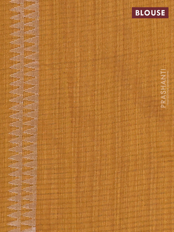 Banarasi semi matka saree dark mustard with silver & gold zari woven buttas and zari woven piping border