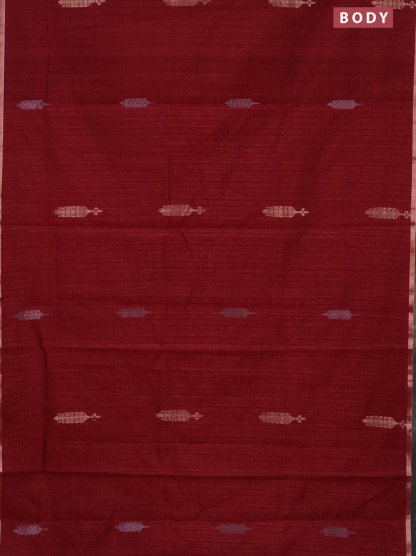 Banarasi semi matka saree maroon with silver & gold zari woven buttas and zari woven piping border