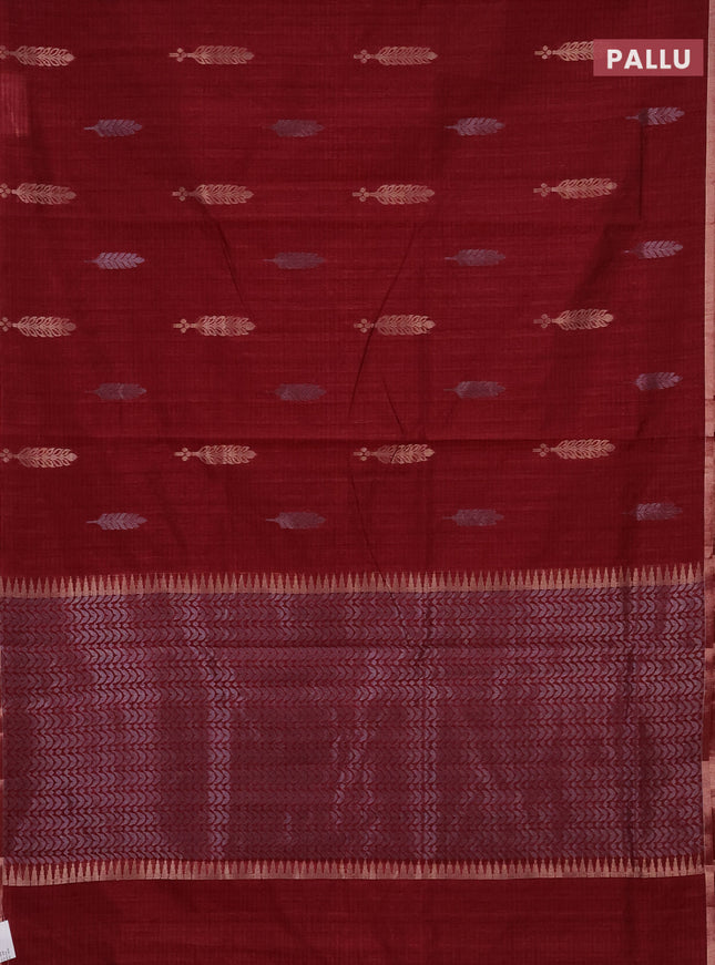 Banarasi semi matka saree maroon with silver & gold zari woven buttas and zari woven piping border
