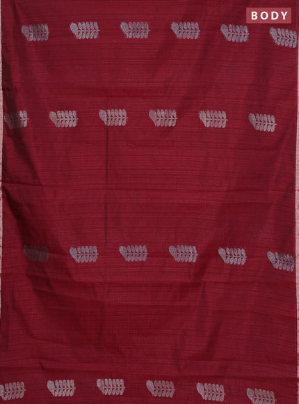 Banarasi semi matka saree maroon with thread & silver zari woven buttas and zari woven piping border