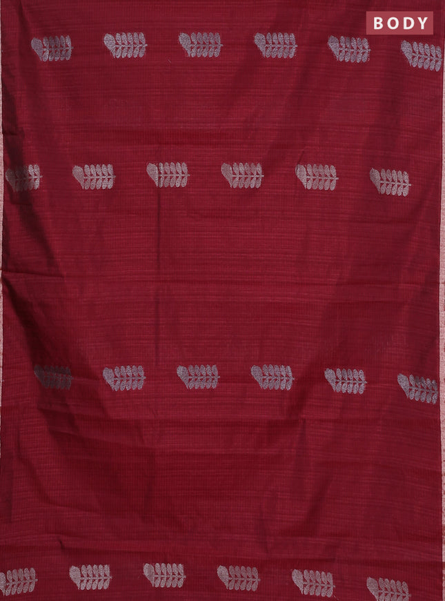 Banarasi semi matka saree maroon with thread & silver zari woven buttas and zari woven piping border