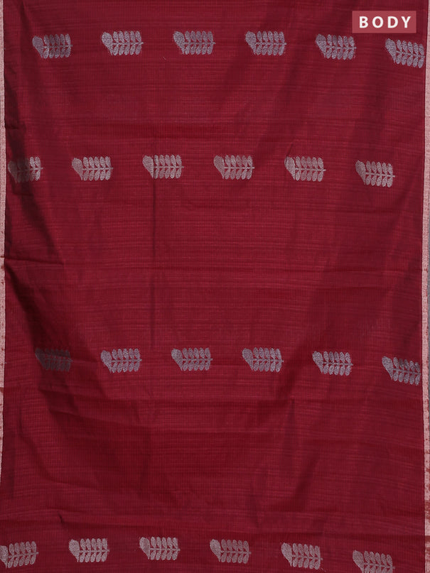 Banarasi semi matka saree maroon with thread & silver zari woven buttas and zari woven piping border