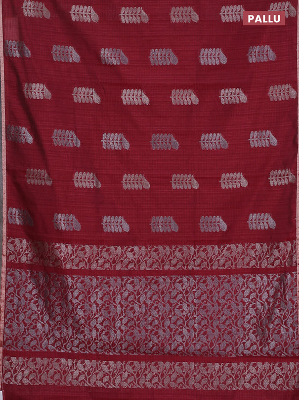 Banarasi semi matka saree maroon with thread & silver zari woven buttas and zari woven piping border