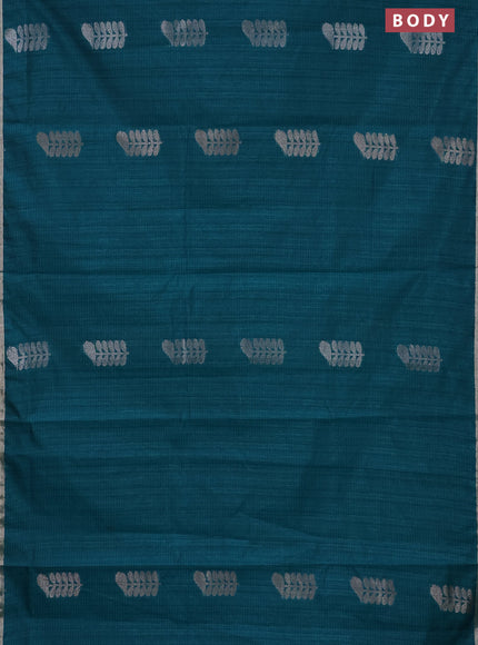 Banarasi semi matka saree teal green with thread & silver zari woven buttas and zari woven piping border
