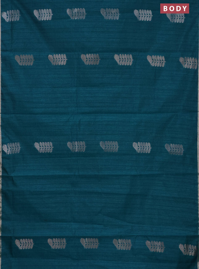 Banarasi semi matka saree teal green with thread & silver zari woven buttas and zari woven piping border