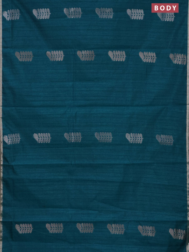 Banarasi semi matka saree teal green with thread & silver zari woven buttas and zari woven piping border