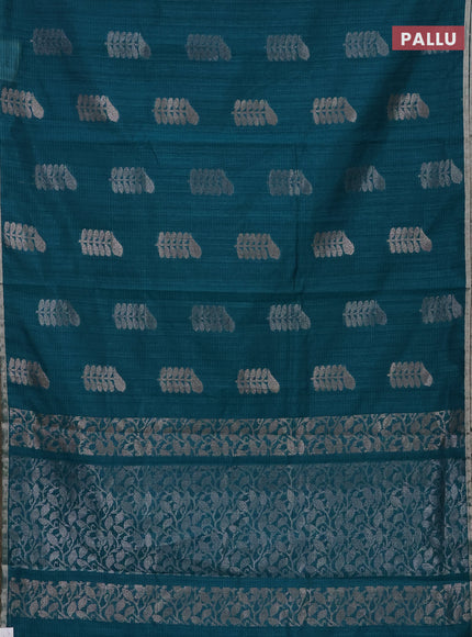 Banarasi semi matka saree teal green with thread & silver zari woven buttas and zari woven piping border