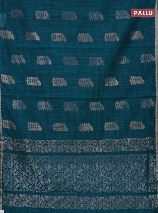 Banarasi semi matka saree teal green with thread & silver zari woven buttas and zari woven piping border