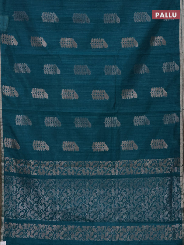 Banarasi semi matka saree teal green with thread & silver zari woven buttas and zari woven piping border