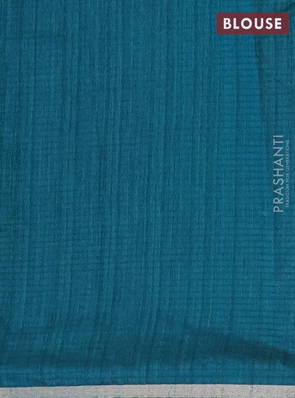 Banarasi semi matka saree teal green with thread & silver zari woven buttas and zari woven piping border